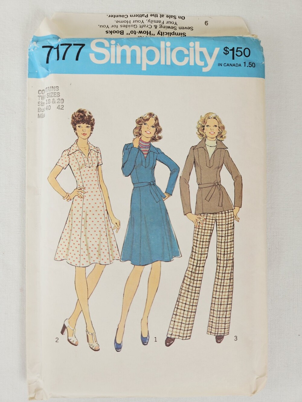 Vintage 1975 Simplicity 7177 Dress Top Wide Leg Pants Pattern 18 20 Uncut